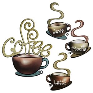 4 Pieces Metal Coffee Cup Wall Decor Coffee Bar Decor Coffee Decor Cafe Themed Wall Art Decoration Vintage Coffee Cup Wall Signs for kitchen decorations wall Coffee Shop Restaurant Lounge Decorations