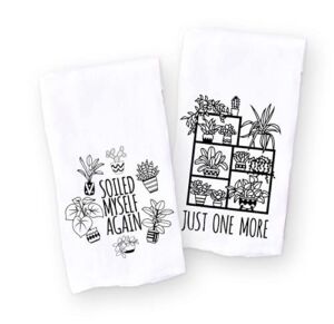 Handmade Funny Plant Lovers Kitchen Towel SET of 2 | Just One More Plant Soiled Myself Again | 100% Cotton Funny Dish Towel for Plant Lovers | Perfect for Housewarming-Christmas-Mothers’ Day-Birthday