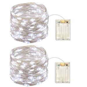 2 Pack Battery Operated Mini Lights,Indoor Led Fairy Lights with Timer 6 Hours on/18 Hours off for Wedding Party Decorations,50 Count Leds,17 Feet Silver Wire(Cold White)