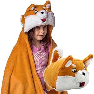 Comfy Critters Blanket Hoodie for Kids, Hooded Blanket, Blanket Pillow Combo, Kids Travel Blanket, Wearable Kids’ Blanket (Dash The Dog)