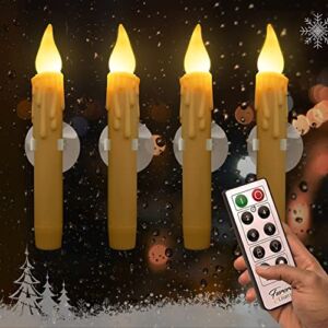 Flameless Taper Candles Remote Controlled Pack of 4, Furora LIGHTING 7″ LED Taper Candles Battery Operated with Suction, Smokeless and Dripless, Fits Regular Taper Candles Holder