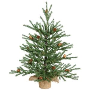 Vickerman Unlit Carmel Pine Artificial Christmas Tree with Pine Cones and Burlap Base, 18″