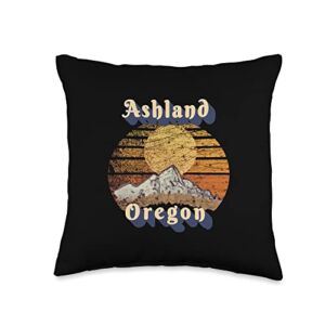Ashland Oregon Retro Mountain Sunset Style Throw Pillow, 16×16, Multicolor