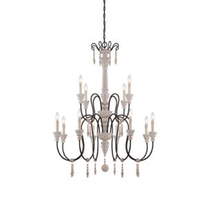 Chandeliers 12 Light with White Washed Driftwood Finish Candelabra 38 inch 720W