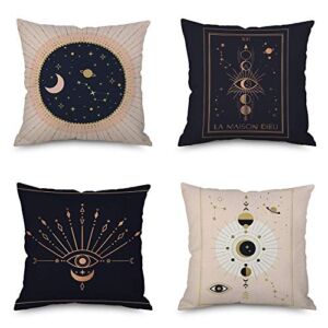 Venus*L Set of 4,Mysterious Divination Pink Gold Black Eye of Wisdom,Sun & Moon Mandala Throw Pillow Covers,One-Side Printed,Cotton Linen,18×18 Inch(45x45cm)
