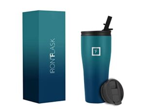 IRON °FLASK Rover Tumbler 2.0 – 32 Oz, 2 Lids (Straw/Flip), Vacuum Insulated Stainless Steel Bottle, Modern Double Walled, Simple Thermo Travel Mug, Hydro Water Metal Canteen – Dark Night