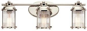 KICHLER Ashland Bay 24″ 3 Light Vanity Light Clear Seeded Ribbed Glass in Polished Nickel