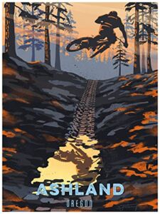 Ashland Oregon Puddle Jump Mountain Biker Giclee Art Print Poster from Illustration by Illustrator Sassan Filsoof 18″ x 24″
