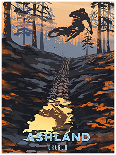 Ashland Oregon Puddle Jump Mountain Biker Giclee Art Print Poster from Illustration by Illustrator Sassan Filsoof 18″ x 24″ | The Storepaperoomates Retail Market - Fast Affordable Shopping