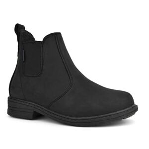 Comfy Moda Winter Boots for Women Waterproof, Wool Lined Chelsea Snow Boots Legend II, Leather, Black, Size 8