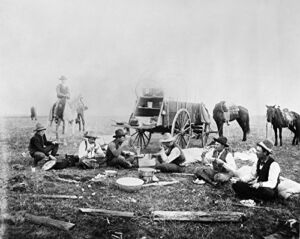 Cowboy Camp 1898 Na Group Of Cowboys Eating Beside The Irwin Brothers Chuckwagon Near Ashland Kansas Photographed By Francis Marion Steele 1898 Poster Print by (24 x 36)