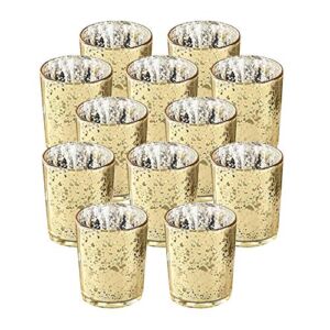 Votive Candle Holder-Set of 12 Wedding Centerpieces for Table, Mercury Glass Tealight Candle Holders Bulk for Birthday |Party |Home Decoration (Gold)