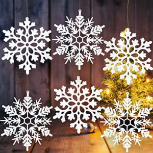 6pcs Large White Snowflakes Ornaments 12” Big Plastic Glitter Snowflake for Winter Indoor Outdoor Christmas Tree Window Room Decorations Giant Craft Snowflakes
