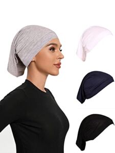4 Pieces Hijab Undercap Hijab Underscarf Hijab Cap for Women (Light Grey/White/Navy Blue/Black)