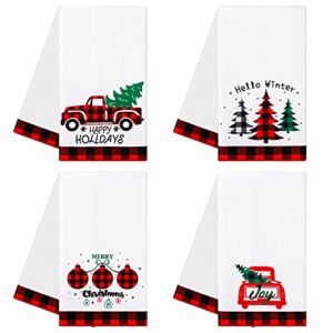 Ruisita 4 Pack Merry Christmas Kitchen Towels 28 x 18 Inch Christmas Truck Ball Happy Holiday” Oversized Decorative Dish Towels for Quick Drying Cooking Party Decor
