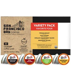 San Francisco Bay Coffee OneCUP Variety Pack 80 Ct Compostable Coffee Pods, K Cup Compatible including Keurig 2.0