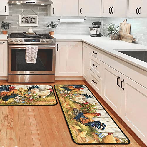 OUXIOAZ Rooster Kitchen Rugs and Mats Non Skid Washable Absorbent Microfiber Kitchen Mat for Floor Anti Fatigue Kitchen Mat Set of 2 Rooster Kitchen Decor Stain Resistant 17″x47.2″+17″x30″ | The Storepaperoomates Retail Market - Fast Affordable Shopping