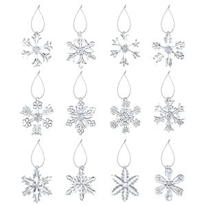 Glass Snowflakes Ornaments 12 Pcs – Clear Glass Christmas Ornaments 2.5″ Hanging Snowflake Ornaments for Christmas Tree Winter Wonderland Decoration by 4E’s Novelty