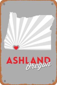 Vintage Tin Signs Ashland, Oregon – State with Red Heart Funny Decorations for Home Bar Pub Cafe Farm Room Metal Poster 12×8 Inches