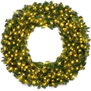 Best Choice Products 48in Large Artificial Pre-Lit Fir Christmas Wreath Holiday Accent Decoration for Door, Mantel w/ 200 LED Lights, 714 PVC Tips, Power Plug-in