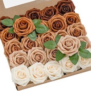 Ling’s Moment Artificial Flowers Earth Tones Ombre Colors Foam Fake Roses with Stems 25pcs for DIY Wedding Bridal Shower Centerpieces Tables Decorations Party