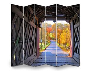 6 Panels Screen Room Divider Ashland Covered Bridge Yorklyn Delaware Folding Canvas Screen Privacy Partition Indoor Separator Freestanding Protective Wall Divider