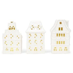 Village Row House White 8 x 4.5 Porcelain Holiday Tea Light Figurines Set of 3
