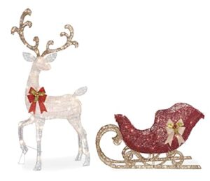 Winter Wonder Lane 58″ Light-Up Deer & Sleigh Holiday Seasonal Christmas Indoor/Outdoor Decor