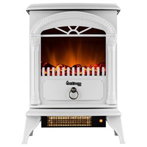 e-Flame USA Hamilton Indoor Compact Freestanding Electric Fireplace Space Heater – Realistic 3-D Wood Burning Flame (Winter White)