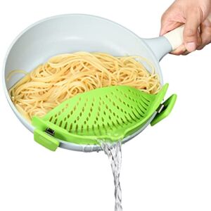 Hervimo Pasta Strainer, Clip on Strainer for Pots Pan Silicone Food Strainer Hands-Free Drainer Kitchen Gadgets, Heat Resistant for Pasta Spaghetti Meat (Green)