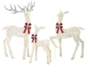 Winter Wonder Lane Large 3-Piece LED Lighted Holiday Deer Family – 60′ Buck, 52′ Prancing Doe & 28′ Fawn – 340 Clear LED Lights, White
