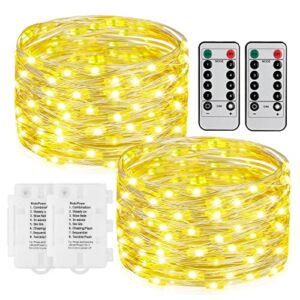 STARKER 2X 50LED Battery Fairy Lights w/ Timer on 16ft Waterproof Silver String for Indoor & Outdoor Use, Warm White, Incl. Remote (Dimmble, 8 Modes, Timer)
