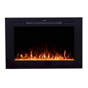 Touchstone 80006 – Forte Recessed Mounted Electric Fireplace – 40 Inch Wide/26.5 Inch Tall – 5 Flame Settings – Realistic 3 Color Flame – 1500/750 Watt Heater – (Black) – Log & Crystal Hearth Options