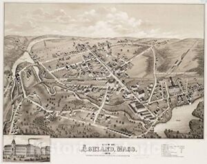 Historical Map, View of Ashland, Mass : 1878, Vintage Wall Art : 55in x 44in
