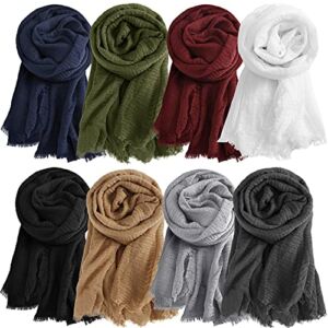 Set of 8 Women Cotton Hijab Scarf Shawl for Season Lightweight Head Wraps Hijabs for Women Muslim (Dark Colors)