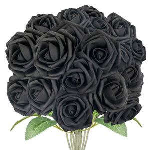 JOHOUSE 30PCS Black Roses, Black Flowers Faux Roses Single Stem Fake Flowers for Valentine‘s Day Floarl DIY Wedding Bouquets Party Favor Home Decor, 3 Size