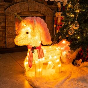 Hourleey Outdoor Unicorn Christmas Decorations, 25 Inch Lighted Christmas Unicorn with 45 Count Warm White Lights, Christmas Outdoor Unicorn Decoraitons for Indoor Yard Lawn Garden Party Decor