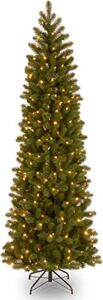 National Tree Company Pre-Lit ‘Feel Real’ Artificial Slim Downswept Christmas Tree, Green, Douglas Fir, White Lights, Includes Stand, 7.5 feet