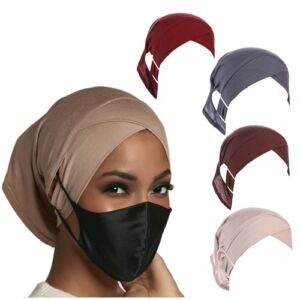 4 Pieces Muslim Under Scarf with Ear Hole Stretch Jersey Inner Hijabs Tube Caps for Islamic Women Turban Bonnet…
