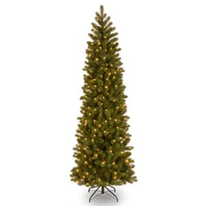National Tree Company Pre-Lit ‘Feel Real’ Artificial Slim Downswept Christmas Tree, Green, Douglas Fir, Dual Color LED Lights, Includes PowerConnect and Stand, 7.5 feet