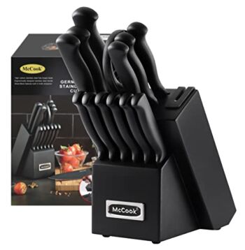 McCook® MC21B Knife Sets,15 Pieces German Stainless Steel Knife Block Sets with Built-in Sharpener, Black | The Storepaperoomates Retail Market - Fast Affordable Shopping