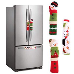 PTFNY 3 Piece Set Christmas Snowman Refrigerator Door Handle Covers Appliance Handle Covers Christmas Decorations Fits Standard Size Kitchen Refrigerator Microwave Oven Or Dishwasher