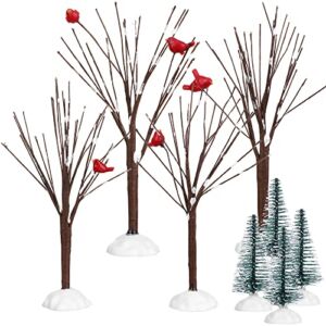 Geosar 8 Pieces Christmas Village Trees Set Christmas Village Accessories Decor Bare Branch Miniature Snow Frost Trees Home Table Top Decoration