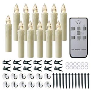 MIXALY 12 PCS Flameless Window Candles – Ivory Battery Operated LED Taper Candles with Remote Updated Timer Function – Christmas Candles Warm White – Perfect for Wedding/Birthday/Party Decor