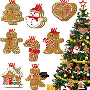 24 Pieces Gingerbread Man Christmas Ornaments Wooden Christmas Tree Decoration Set Hanging Gingerbread House Decorations Assorted Small Decor for Xmas Tree Rustic Candy Cane Holiday Decorations