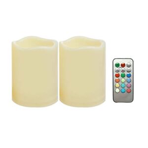 2PCS 4″ Multi-Color Flameless LED Pillar Candles with Remote Timer/Battery Operated Electric Flickering Plastic LED Fake Candle for Halloween Pumpkin Light Lantern Christmas Decorations