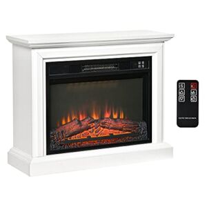 HOMCOM 31″ Electric Fireplace with Dimmable Flame Effect and Mantel, Freestanding Space Heater with Log Hearth and Remote Control, 1400W, White