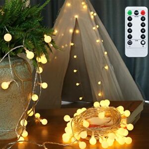 Remote & Timer, AMARS 16.4ft Bedroom Decorative LED Globe Fairy String Lights Battery Operated Room Decor Ambient Mood Lights for Indoor Outdoor Patio Tapestry Party Garden (Warm White)