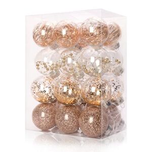 Gvanca Christmas Ball Ornaments Shatterproof Clear Plastic Decorative Balls Baubles Set with Stuffed Delicate Decorations 70mm/2.75″ (24 Packs,Champagne)