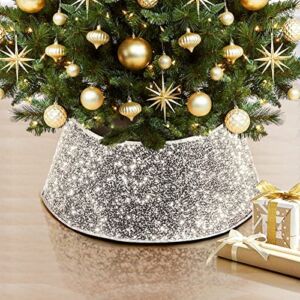 NIBESSER Christmas Tree Collar Shiny Silver White Sequins, 30 Inch Burlap Xmas Tree Skirt Tree Ring with Gift Box Holiday Home Decoration